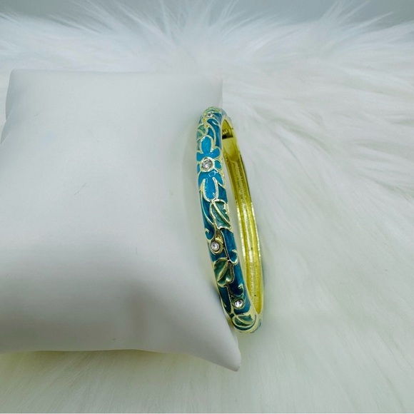 Floral Teal Theme Enamel Hollow Out Cloisonne  Bangle - Picture 5 of 7